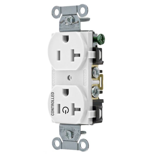 Hubbell Wiring Device-Kellems Straight Blade Devices, Receptacles, Duplex, 1/2 Load Controlled, 20A 125V, 2-Pole 3-Wire Grounding, 5-20R, Back and Side Wired, White BR20C1WHI